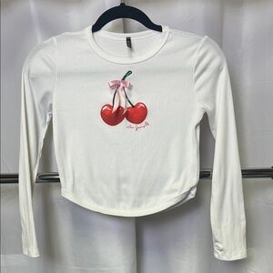 Revelation girls Long Sleeve ribbed shirt with Cherry Design and now accent L